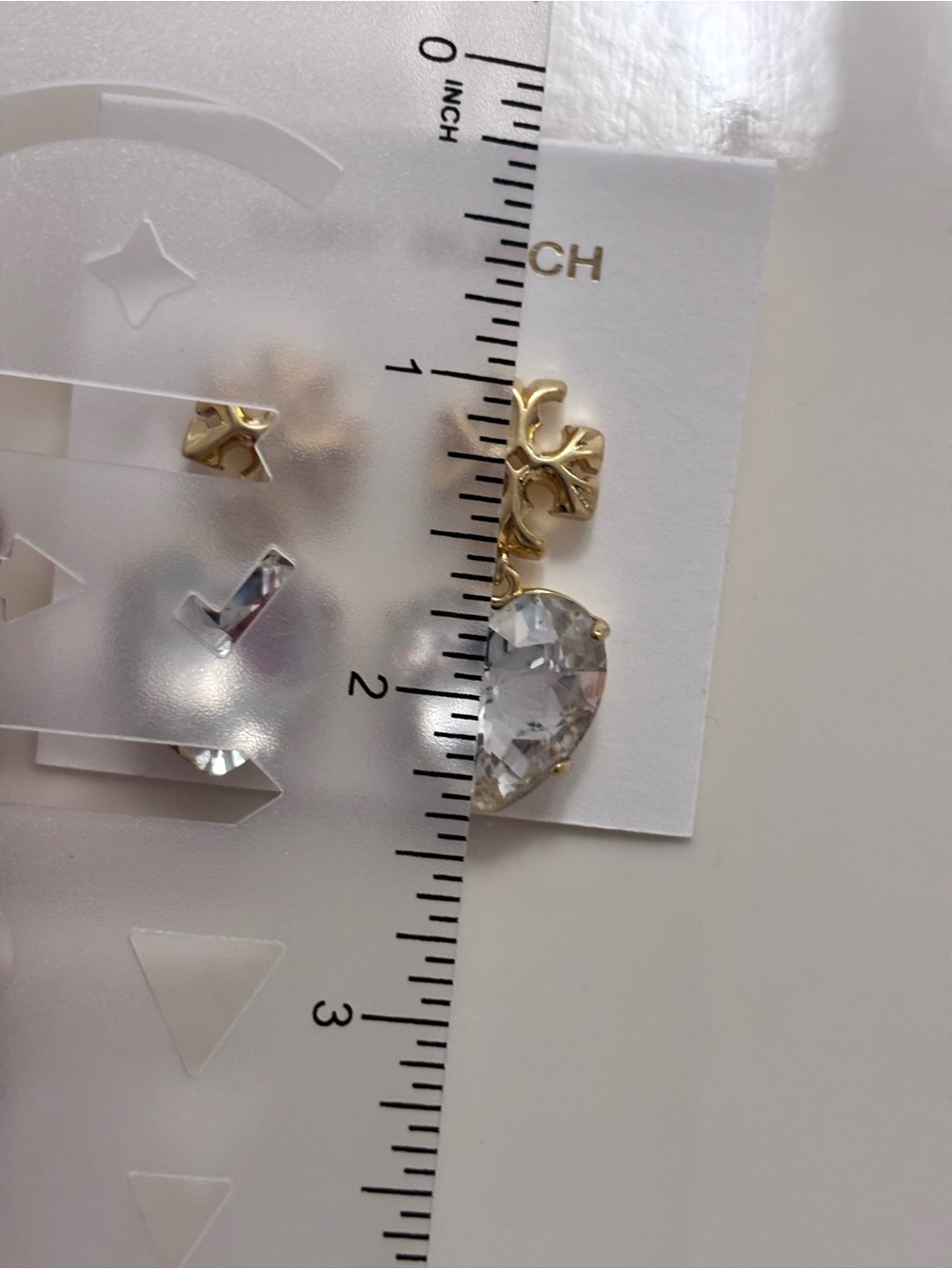 Tory Burch Gold Drop Earrings with Clear Heart Crystal - Picture 4 of 4